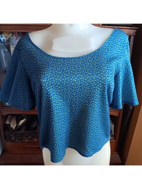 1970's True Vintage Medium Crop Peasant Top 1of1 Blue Yellow Floral